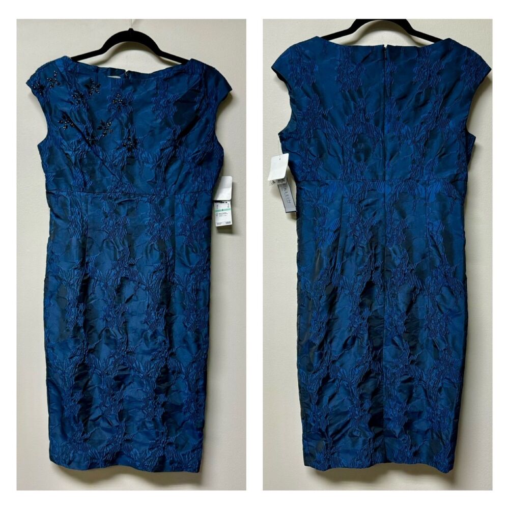 NWT ANNE KLEIN Gorgeous Sapphire Blue Beaded Sheath Dress, Sz 8